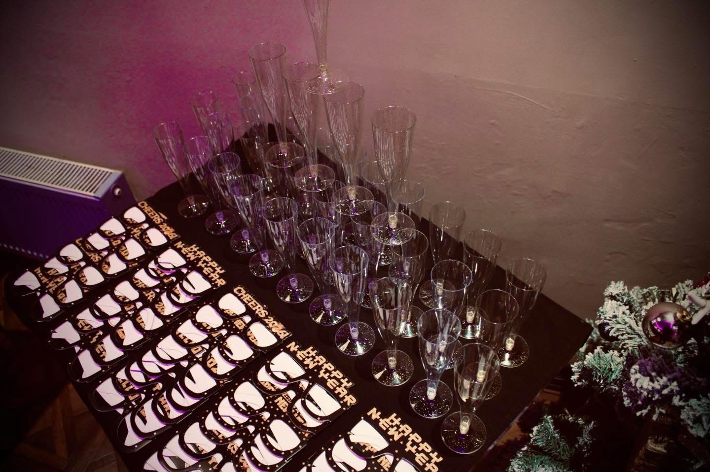 Party glasses and festive table setting at Fusion Spice